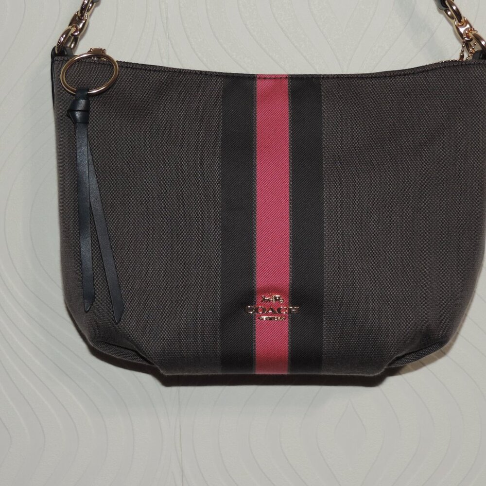 COACH 2301 SKYLAR HOBO WITH VARSITY STRIPE Black & Electric Pink original owner